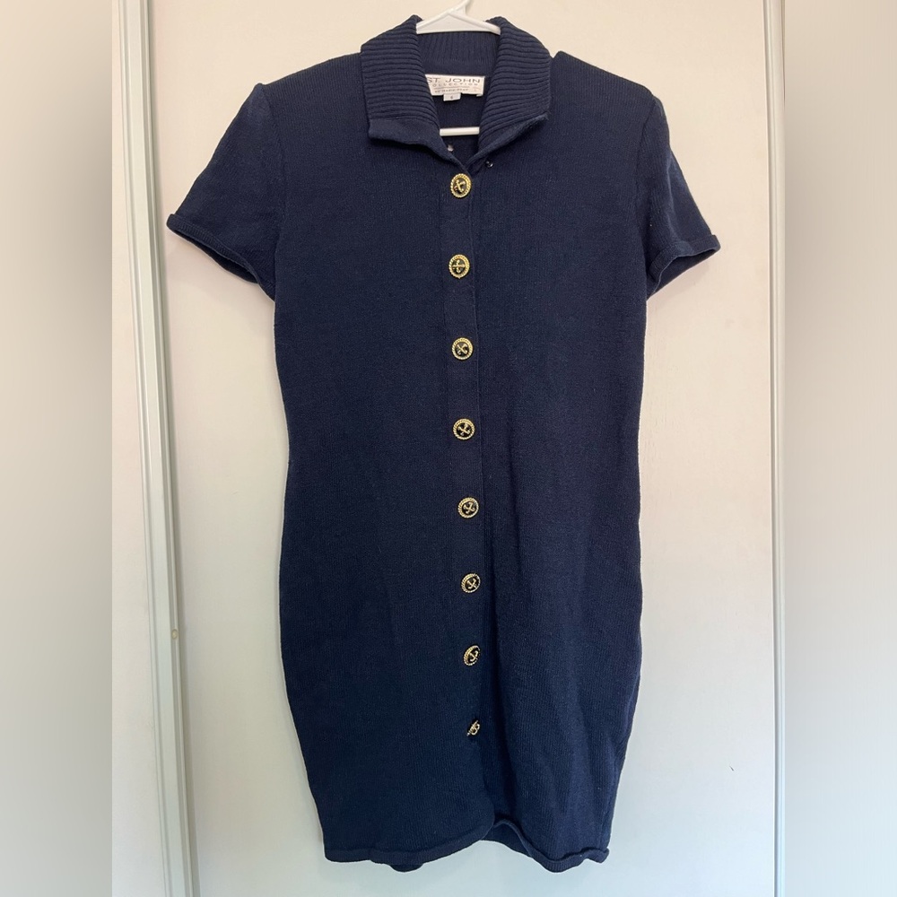 St. John‎ Collection Santana Knit Sheath Dress Size 6 Blue Wool Office Career